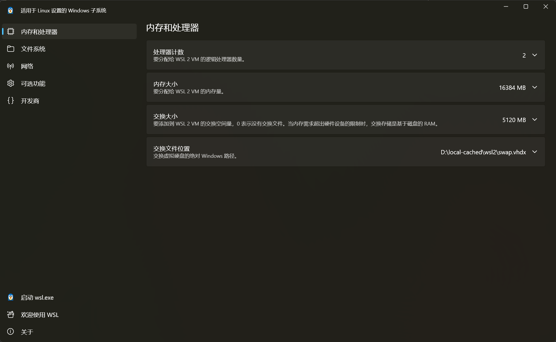 WSL2 Settings